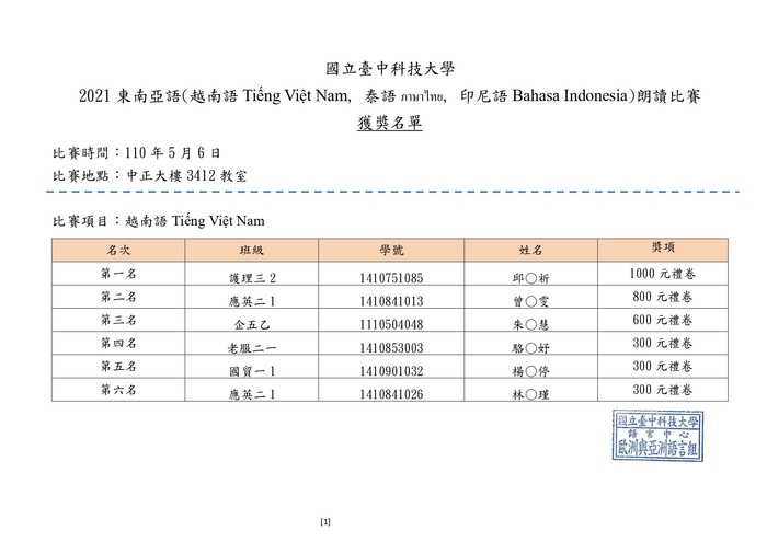 【競賽】🎉2021東南亞語朗讀比賽—獲獎名單圖片