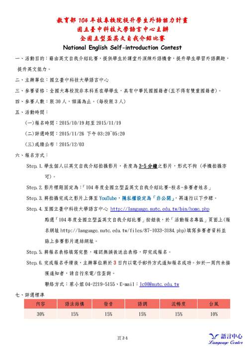 【競賽】104全國立型盃英文自我介紹比賽圖片