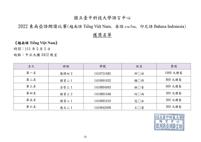 【競賽】🏆️2022東南亞語朗讀比賽—獲獎名單圖片