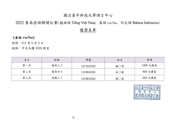 【競賽】🏆️2022東南亞語朗讀比賽—獲獎名單圖片