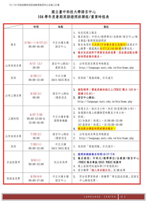 104-2暑期英語證照班課程簡章圖片