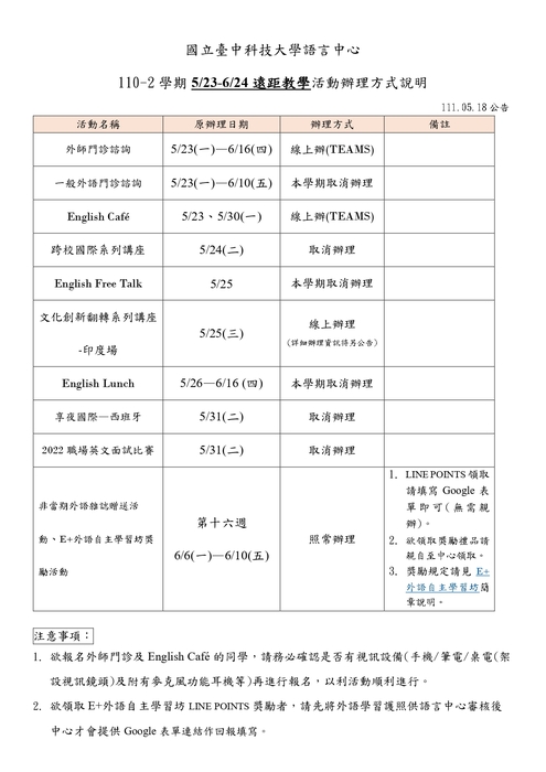 【NEW公告】110-2學期5/23-6/24期末活動辦理方式圖片